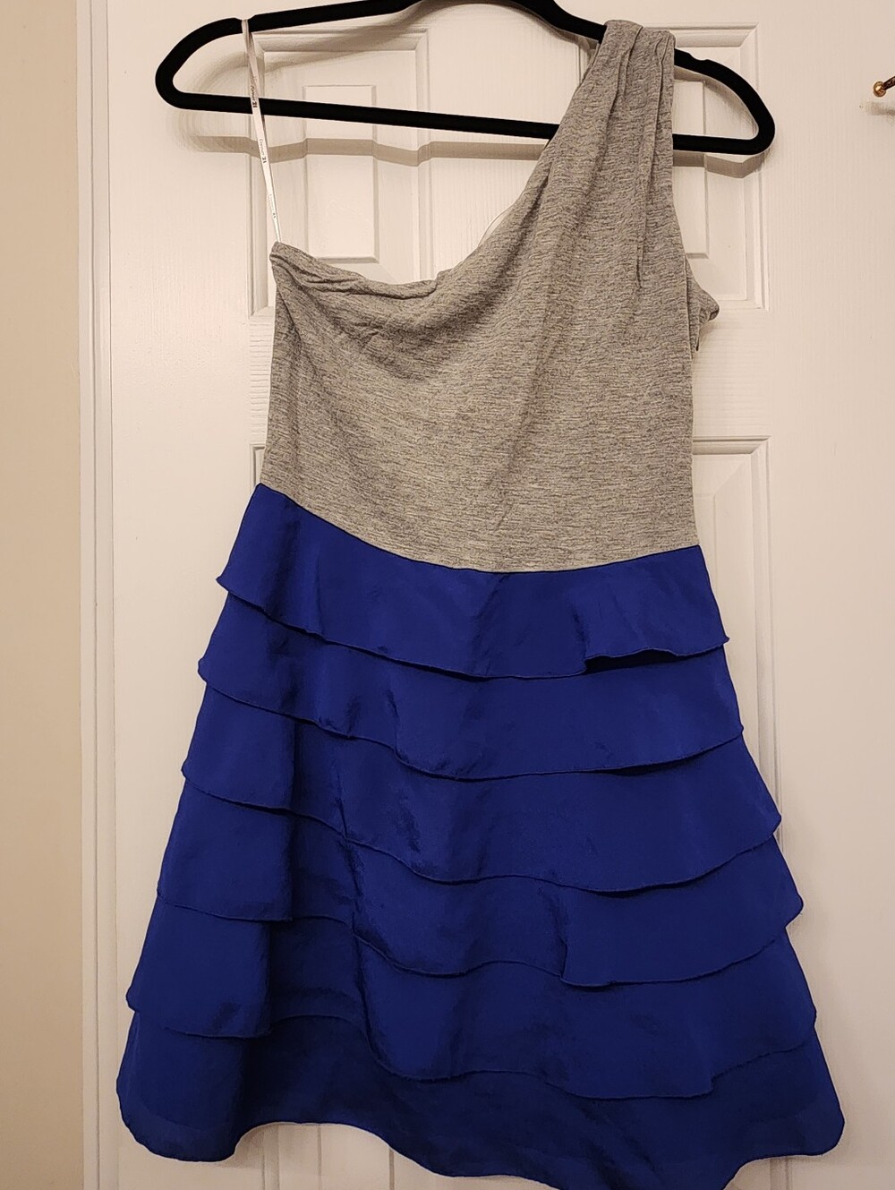 Forever 21 Girls One-Shoulder Gray and Royal Blue Tiered Dress